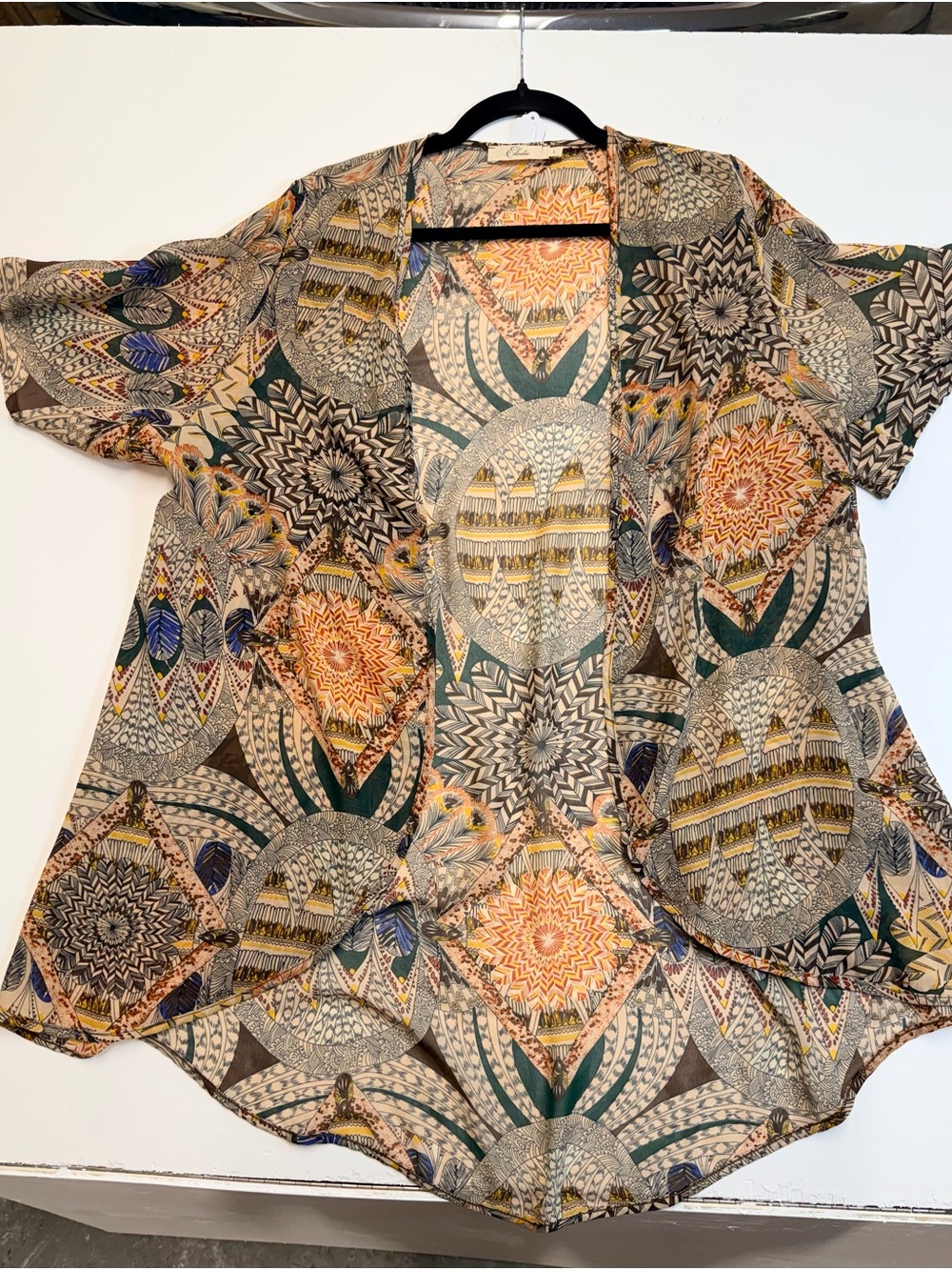 W127 Elodie Multicolor Geometric Medallion Print Women's Kimono